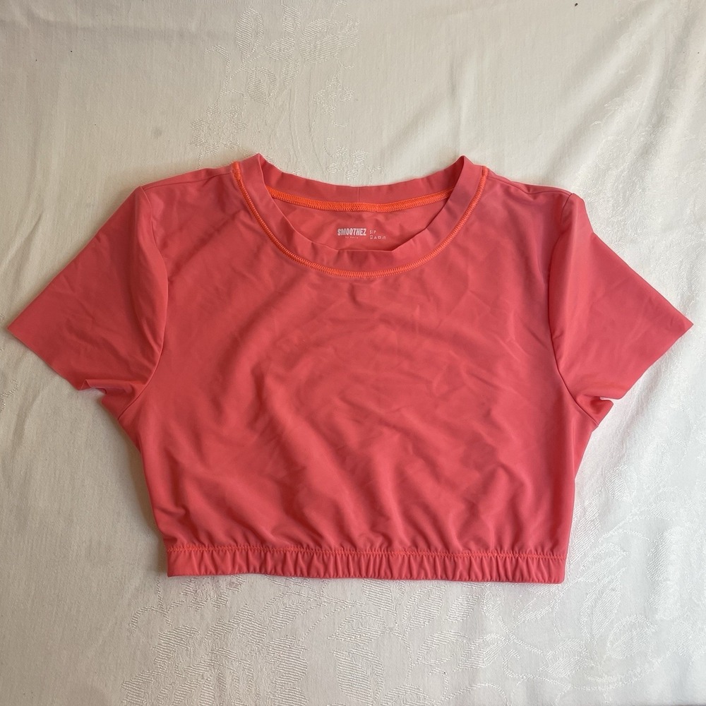 Aerie Smoothez Crop Top Bralette Cropped Shapewear Shirt Size Small Coral